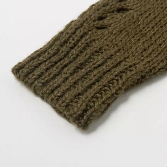 Olive Crochet Long Sleeve Knit Turtleneck Sweater - Picture 6 of 6